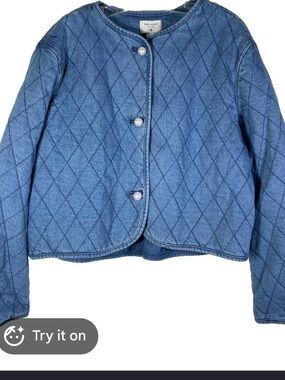 kate spade Diamond-Quilted Pearl-Button Denim Jacket - Blue